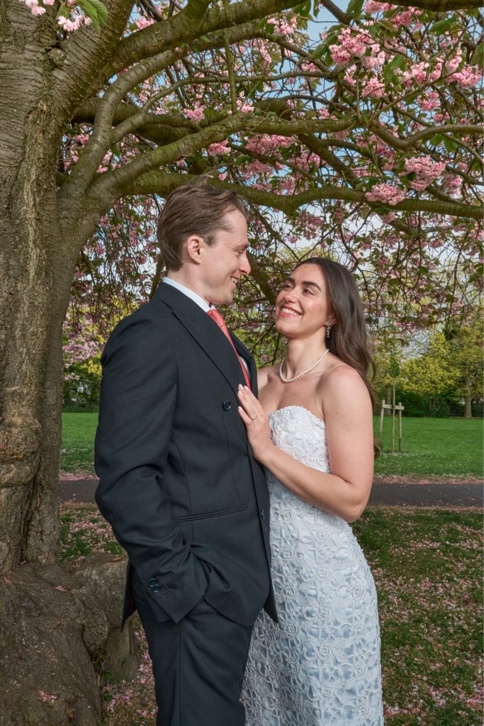 Couples engagement photoshoot among daffodils at The Stray Harrogate